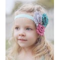 Teal & Mauve Shabby Flower Headband